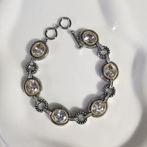 18k Gold Plated Two Tone Crystal Togle Bracelet